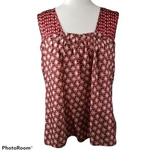 Silk Sleeveles Print Blouse Red  Loose Fit Lightweight  Made in USA Womens Small